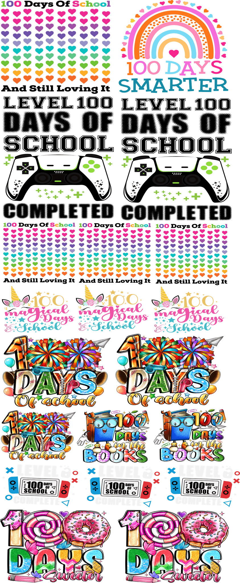 100 Days of School Pre - Gang Sheet for DTF (Direct - to - Film) - KT SUBLIMATION, DTF AND MORE LLC