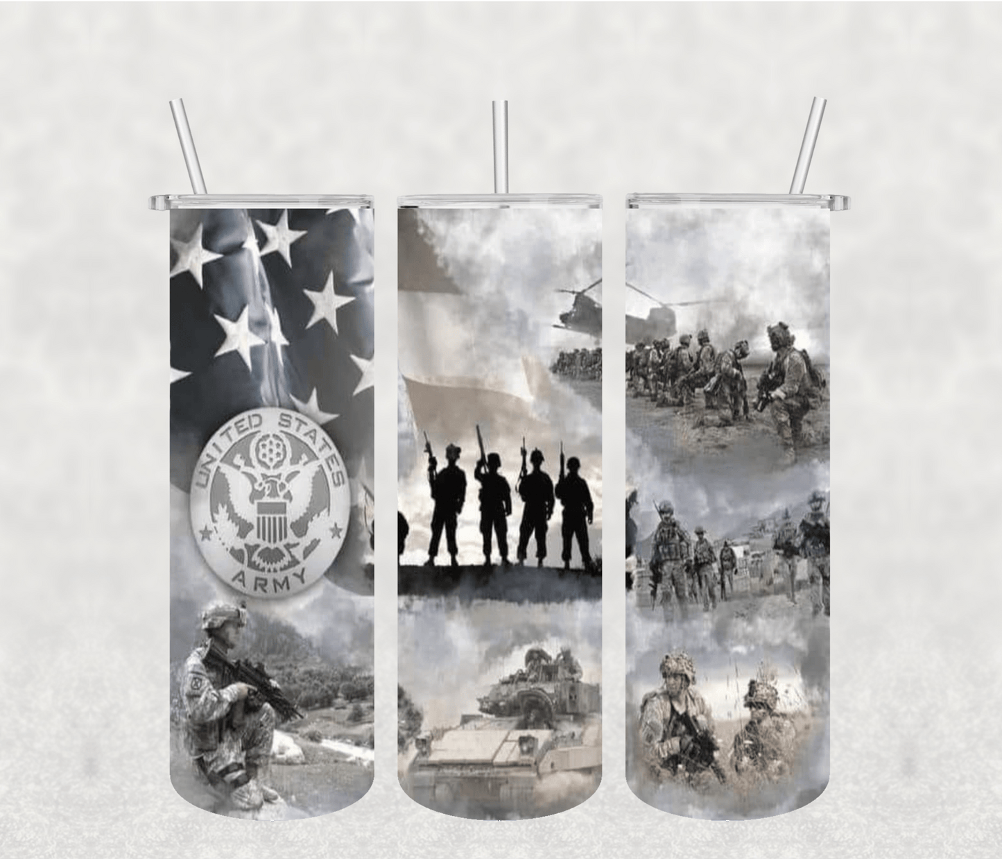 Army 20oz Tumbler Sublimation Print – Military - Inspired Design for Veterans & Patriots - KT SUBLIMATION, DTF AND MORE LLC