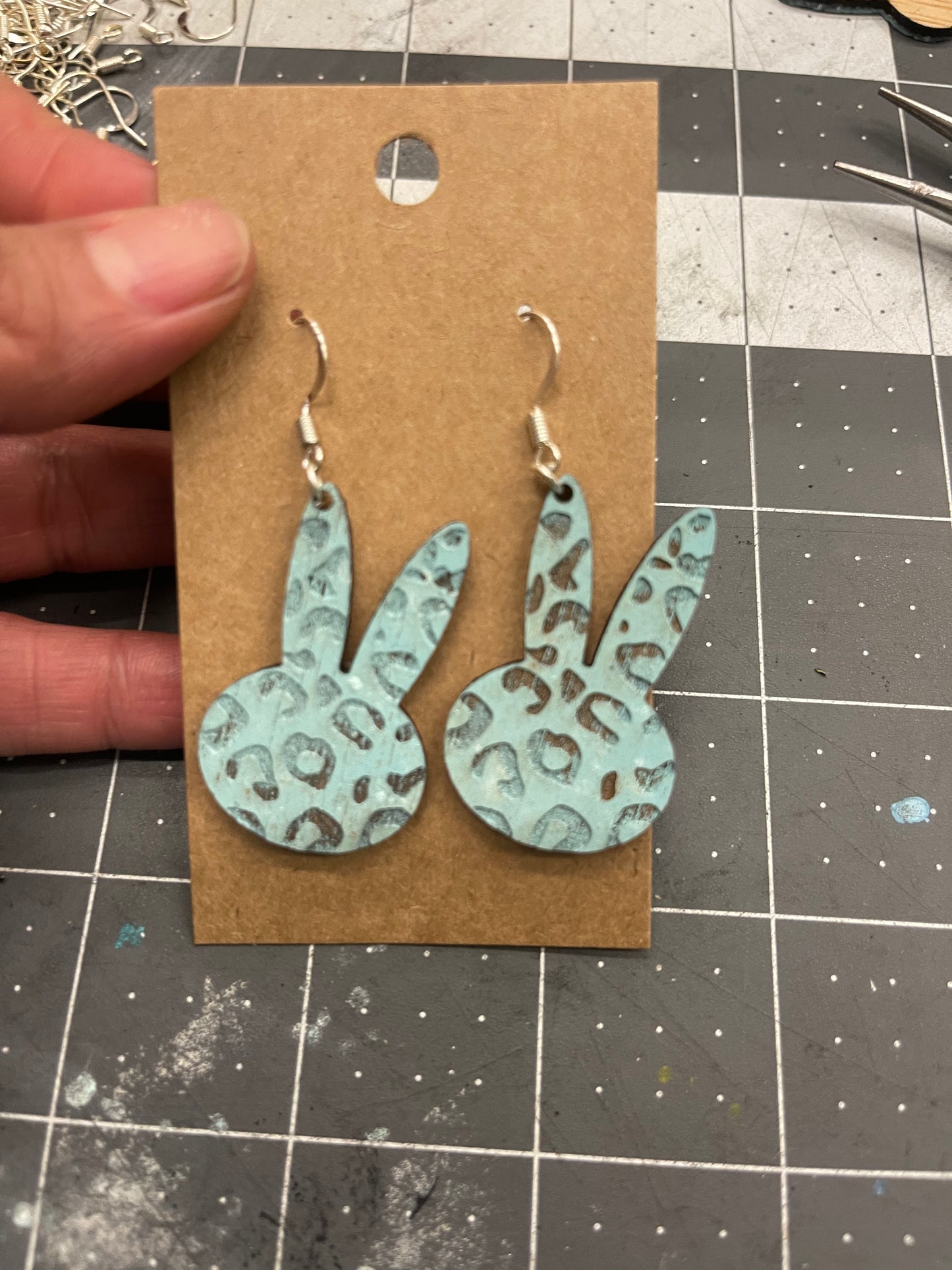 Leopard Bunny Easter dangle Earring, Handmade