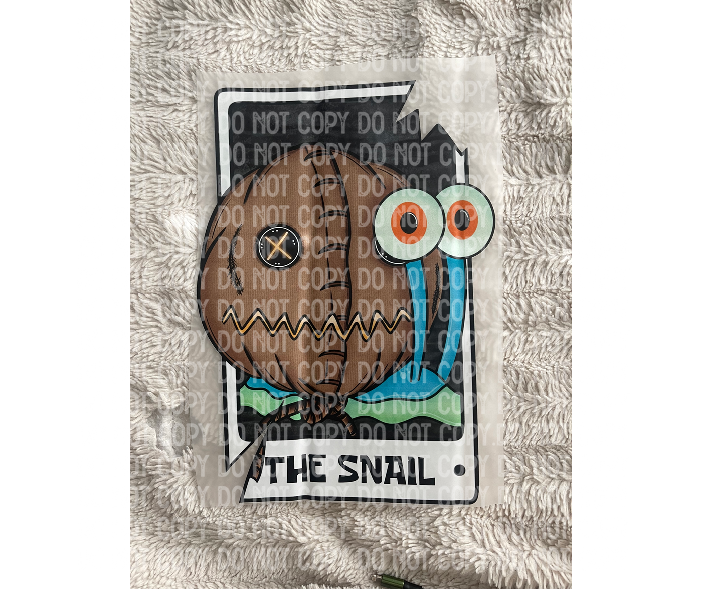 Gary the Snail DTF ready to press transfer