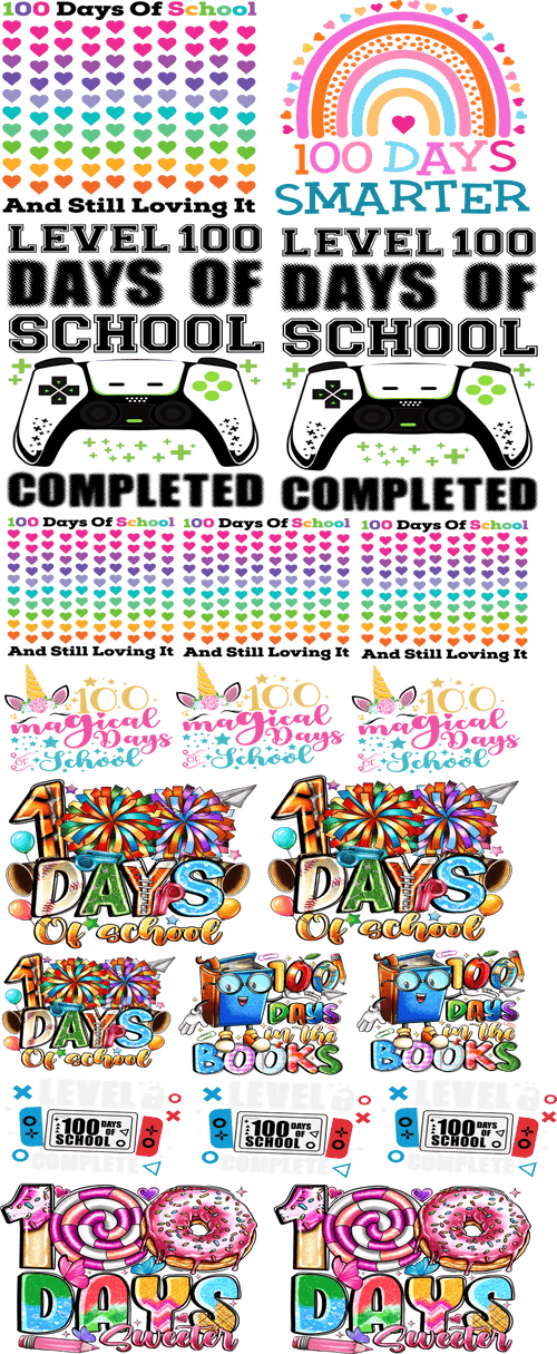 100 Days of School Pre - Gang Sheet for DTF (Direct - to - Film) - KT SUBLIMATION, DTF AND MORE LLC