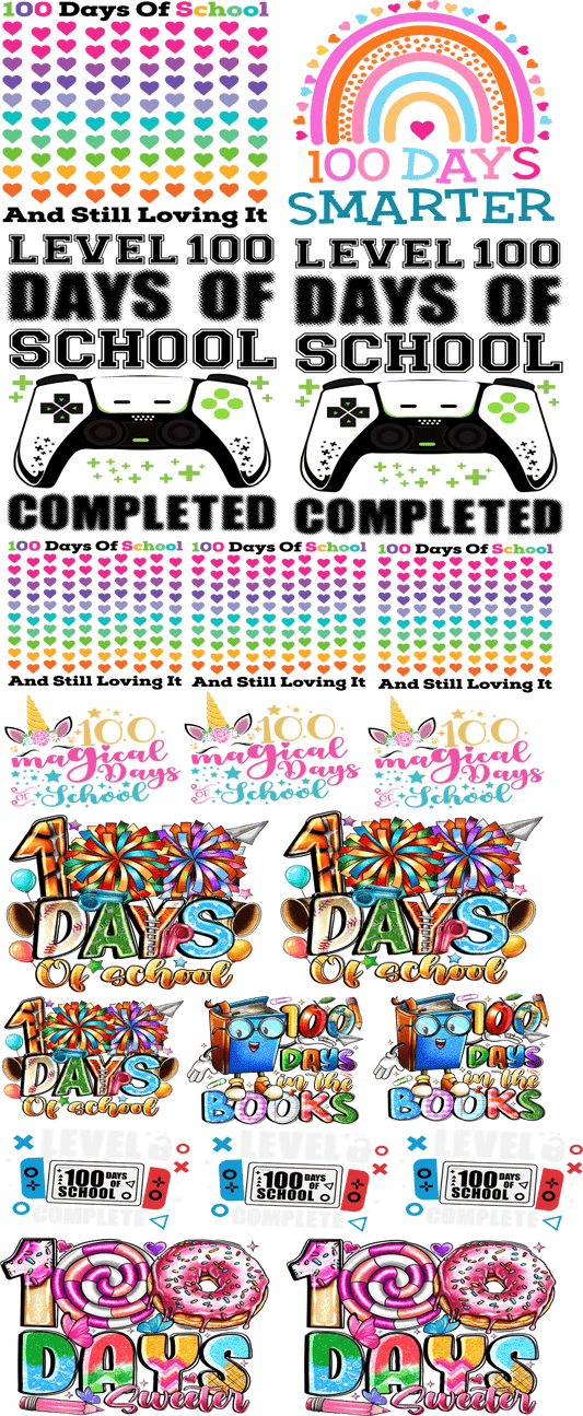 100 Days of School Pre - Gang Sheet for DTF (Direct - to - Film) - KT SUBLIMATION, DTF AND MORE LLC