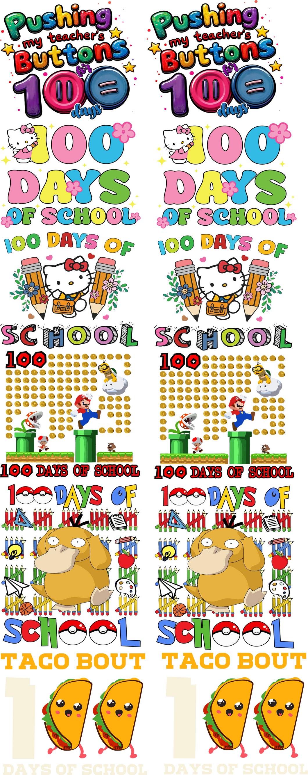 100 days of school Gang Sheet DTF