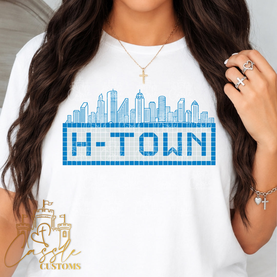 Houston Texan Rival Skyline DTF Transfer – H-Town Football Game Day Design