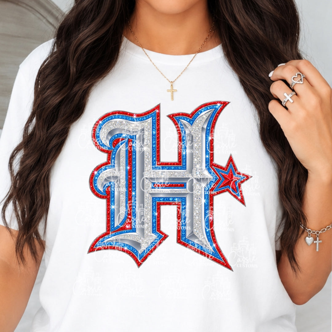 Houston Texan Rival Blingy H DTF Transfer – H-Town Football Bling Game Day Design