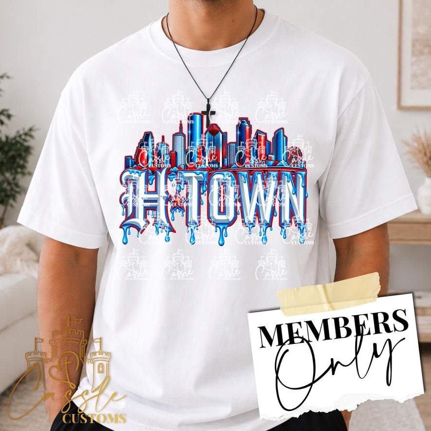 Houston Texan Rivalry Drip H-Town Skyline DTF Transfer – Houston Football Game Day Design