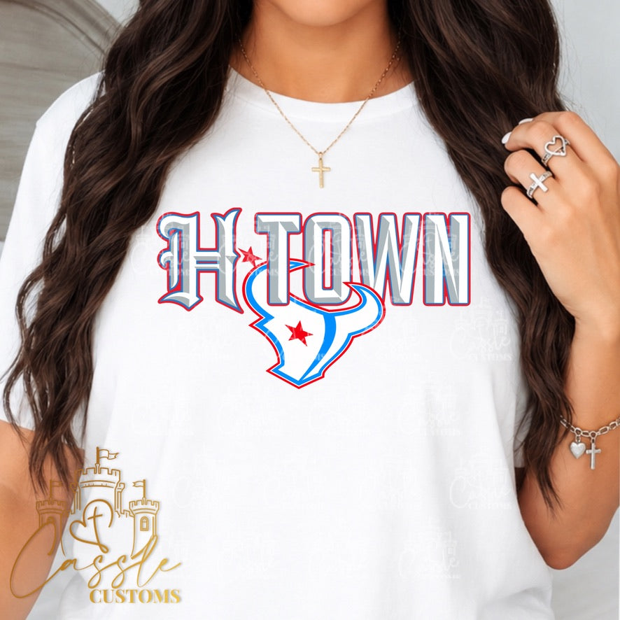 Houston Texan H-Town Rivalry Bullhead DTF Transfer – Houston Football Game Day Design