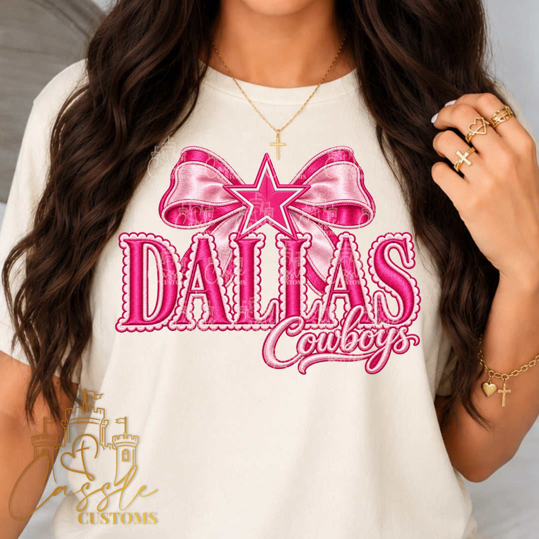 Dallas Cowboys Rivalry Stitch Pink Bow DTF Transfer