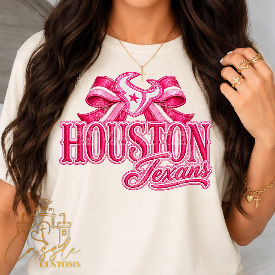 Houston Texans Rivalry Stitched Pink Bow DTF Transfer