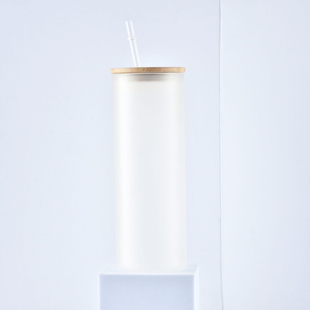 25oz Frosted Can Beer Glass Cup with Bamboo Lid – Custom Sublimation Drinkware - KT SUBLIMATION, DTF AND MORE LLC