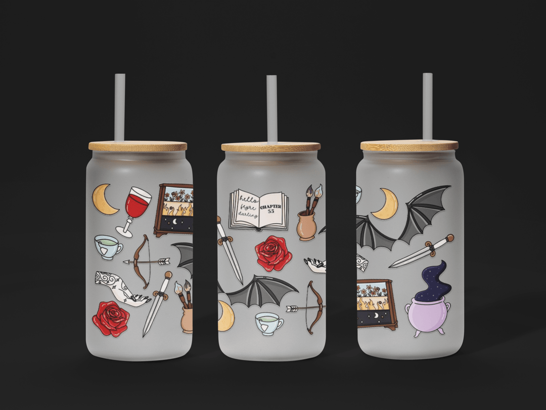 4th Wings Book UV DTF Wrap – Waterproof & Ready to Apply for 16oz Glass Cups! 📚✨ - KT SUBLIMATION, DTF AND MORE LLC