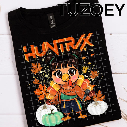Huntrix K-Pop Thanksgiving DTF Transfer – Cute K-Idol Holiday Print | Ready-to-Press Turkey Day Shirt Design
