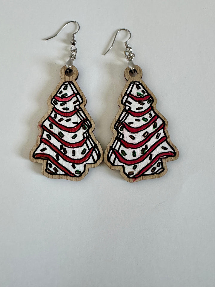 Christmas Tree Cake Earrings – Handmade Holiday Dessert-Inspired Dangles