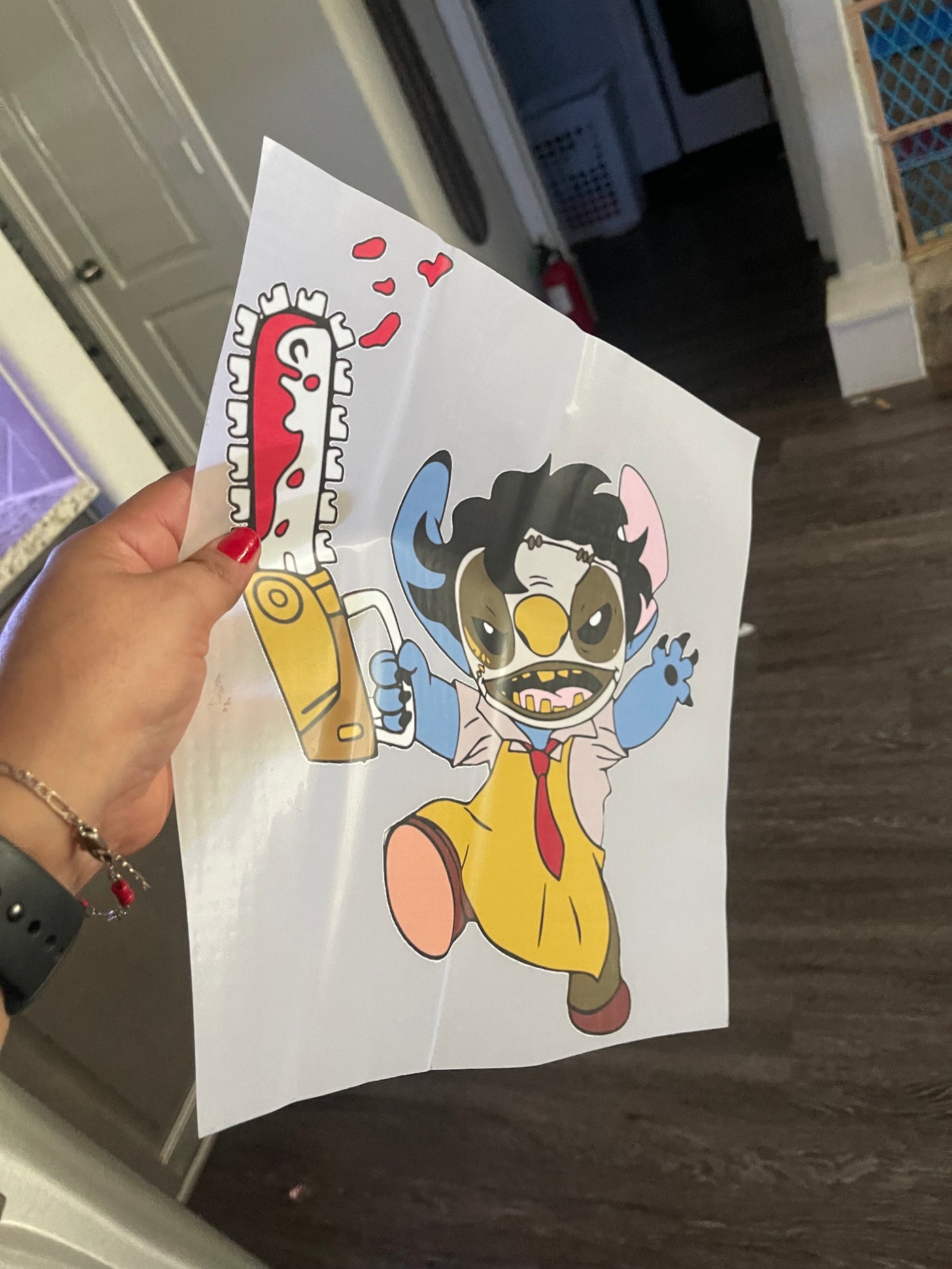 Leatherface stitch DTF ready to press transfer