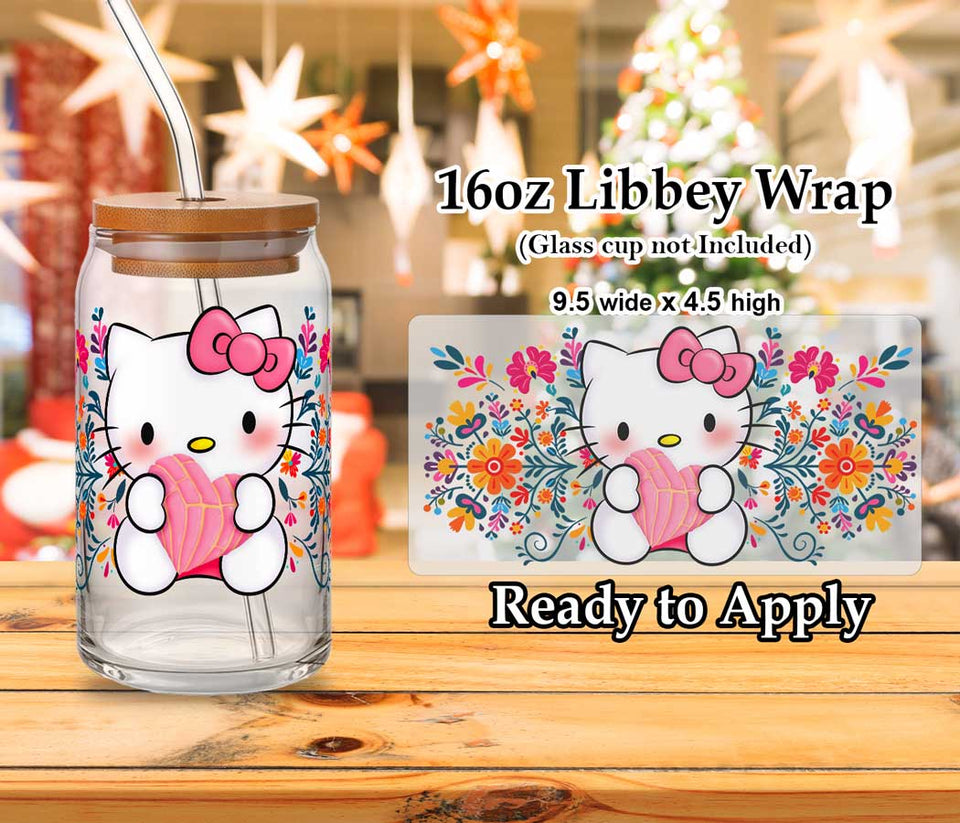 16 oz Libbey Glass Can UV Wrap. Concha Cartoon Design.