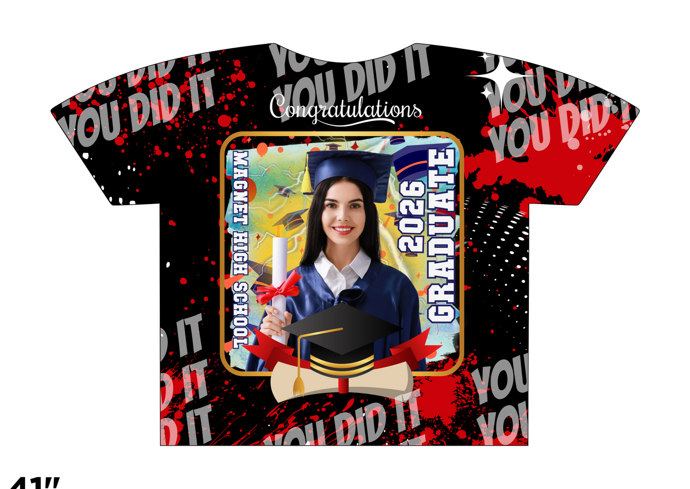 Custom 3D All-Over Graduation T-Shirt – Personalized Full-Print Senior Gift