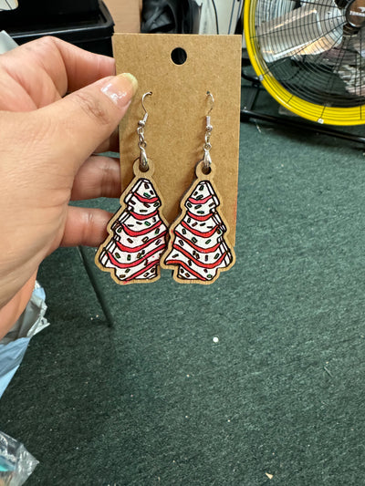 Christmas Tree Cake Earrings – Handmade Holiday Dessert-Inspired Dangles