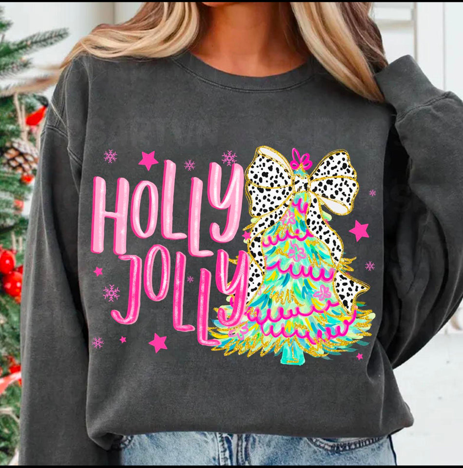 Colorful Glitter Holly Jolly DTF, Christmas, Glitter Coquette Christmas Tree DTF , Christmas, Christmas Coquette DTF, Brushstroke