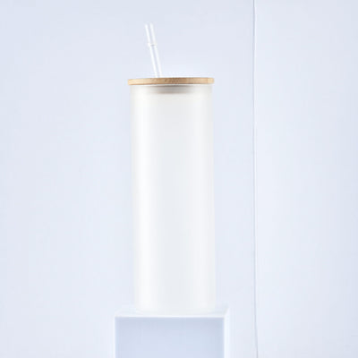25oz Frosted Can Beer Glass Cup Bamboo Lid Sublimation