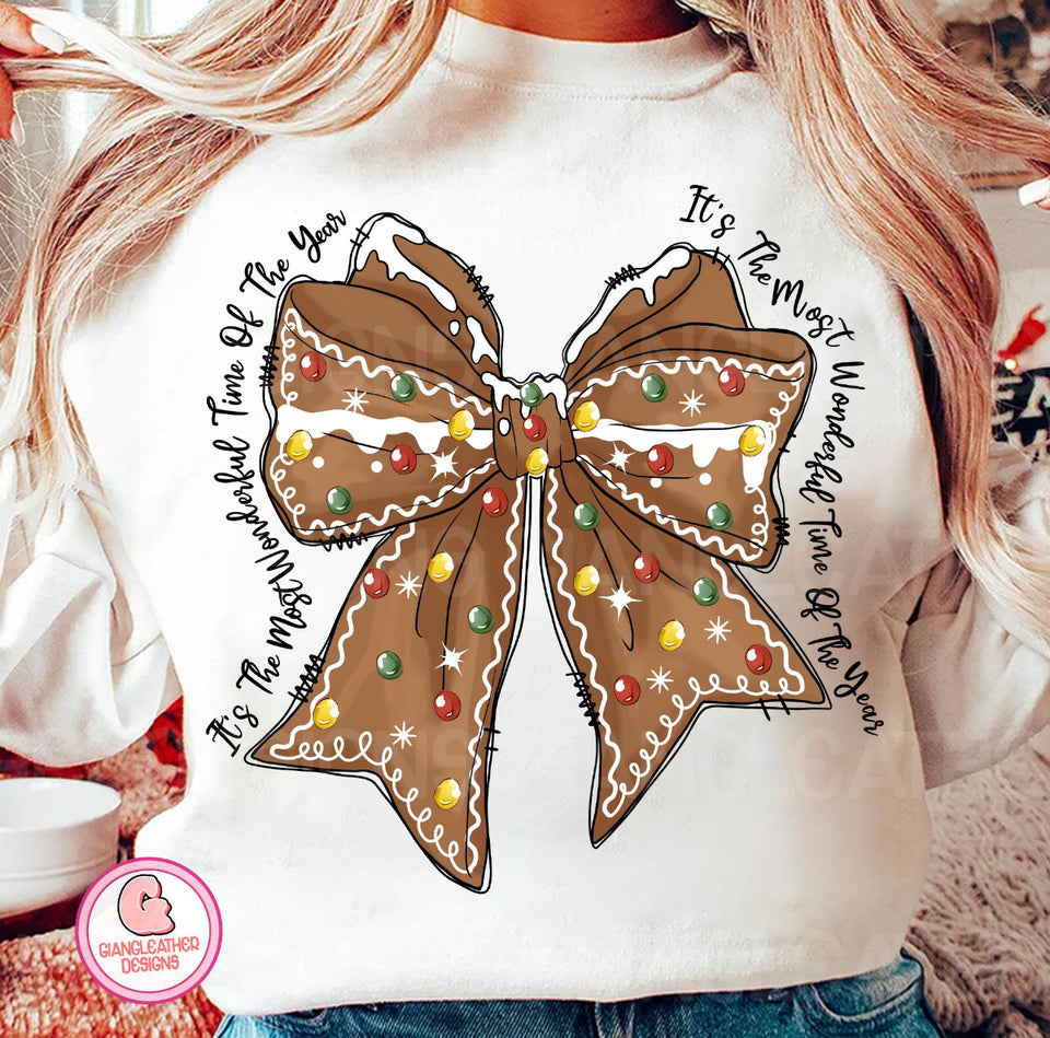 Gingerbread Coquette DTF, gingerbread bow, merry christmas, Christmas Coquette, Christmas DTF, retro Christmas, Girly Christmas, Christmas Coquette DTF, Brushstroke