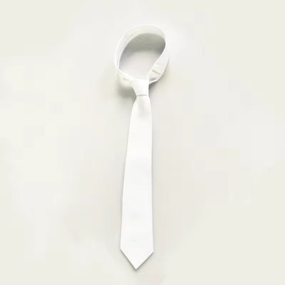 White sublimation necktie perfect for custom designs and vibrant printing results, measuring 56.5 inches in length.