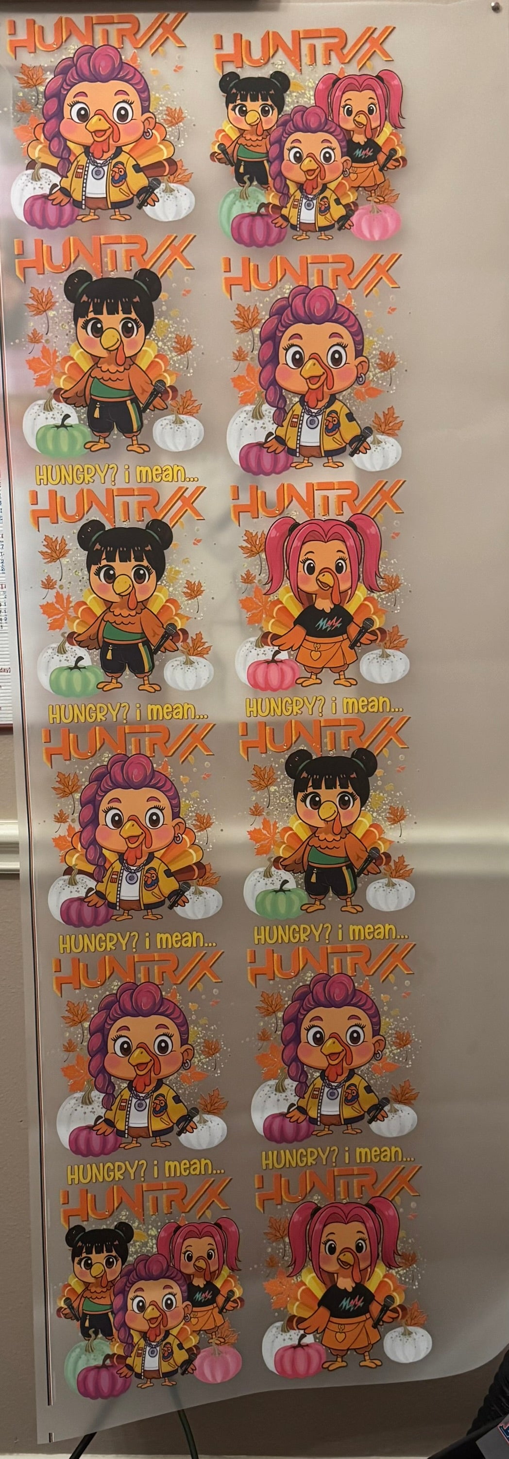 Huntrix Thanksgiving Pre-Made DTF Gang Sheet – Ready-to-Press K-Pop Inspired Fall Designs | Fast Apparel Transfers