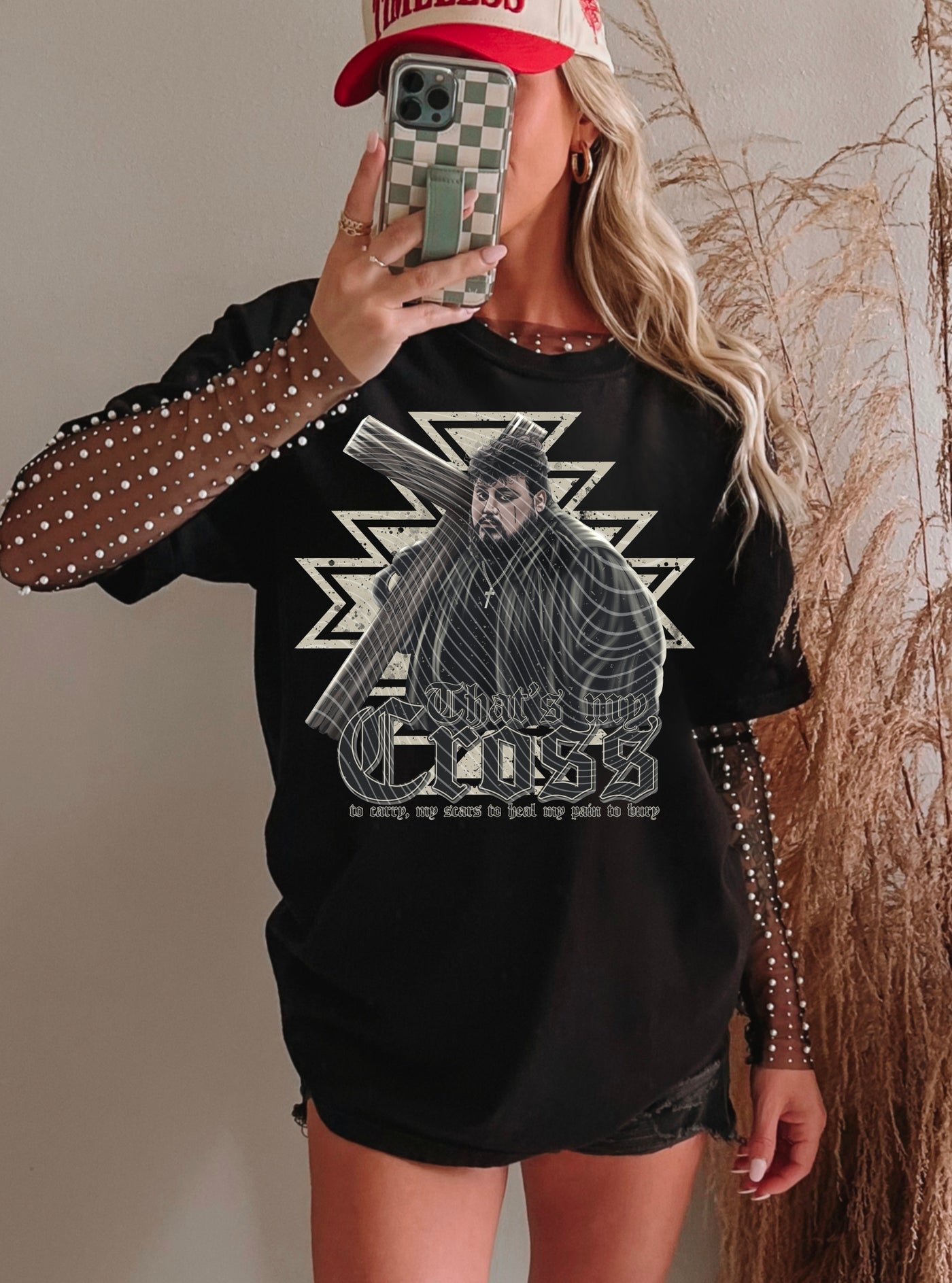 That's My Cross" Beige Jelly Roll DTF Transfer – Ready to Press! 🎸✝️✨