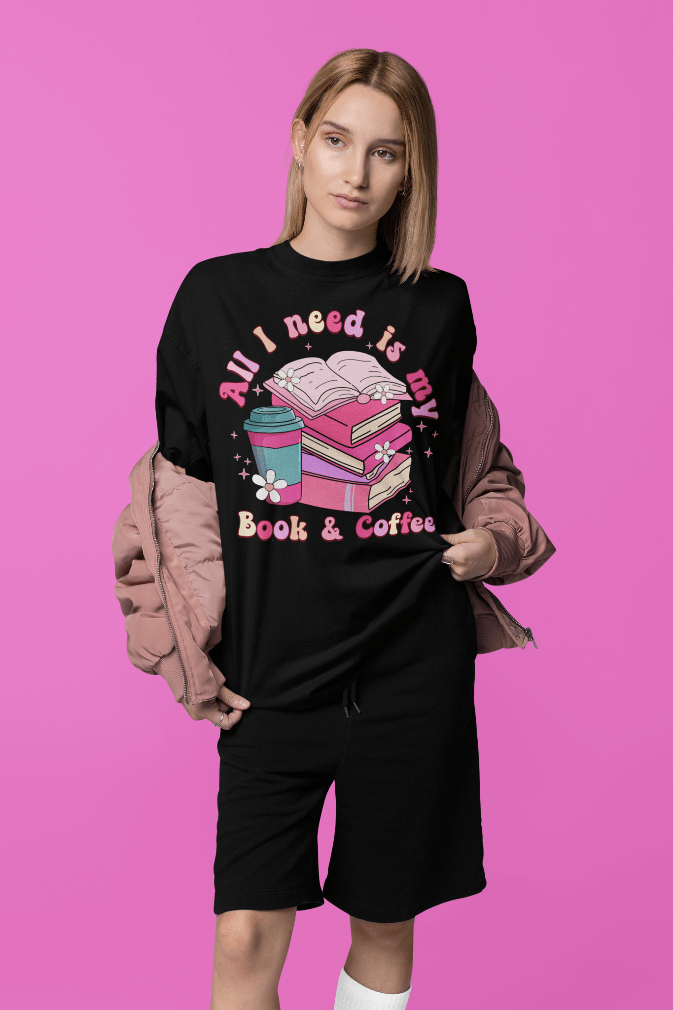 "All I Need is My Book & Coffee" – DTF Transfer for Book & Coffee Lovers | Cozy & Relaxed Design - KT SUBLIMATION, DTF AND MORE LLC