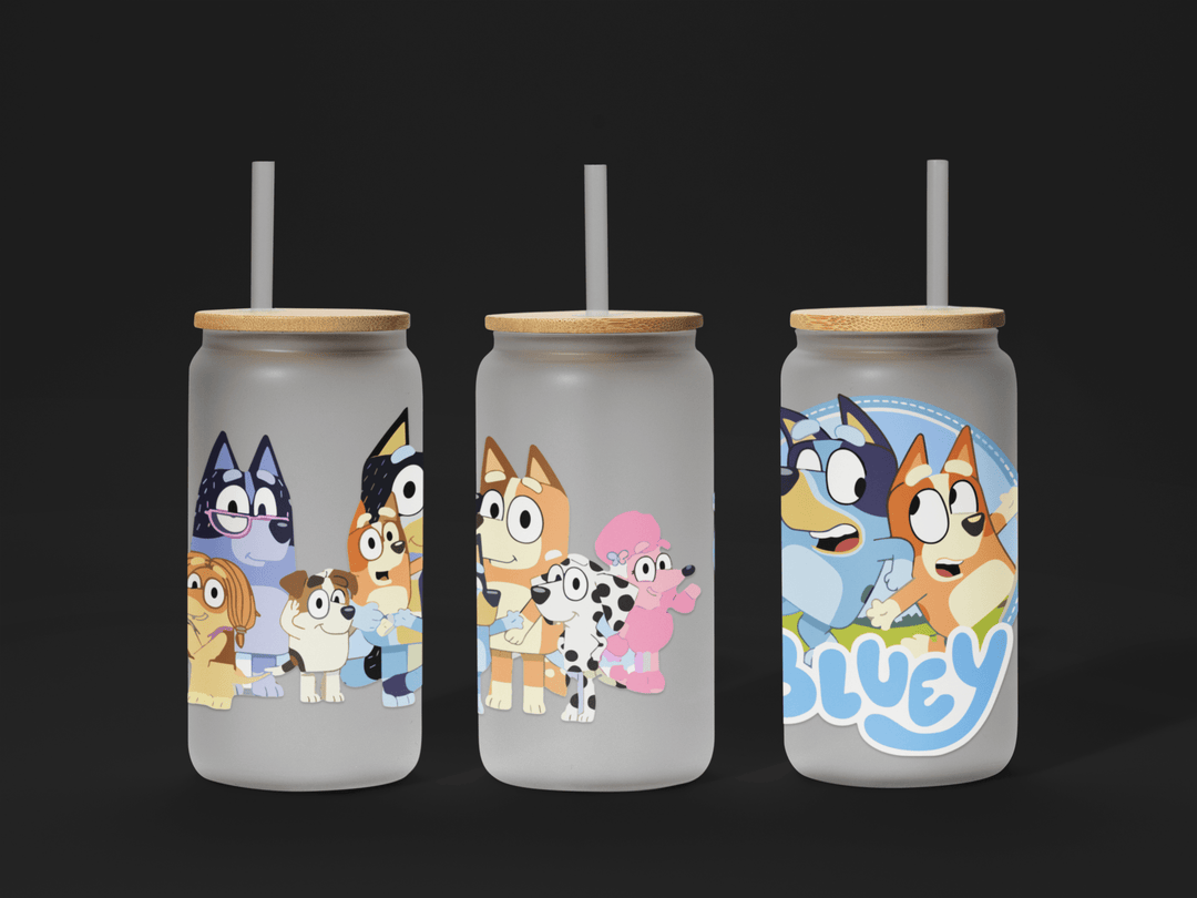 🐾 Bluey UV DTF Wrap – Waterproof & Ready to Apply for 16oz Glass Cups! 🌟 - KT SUBLIMATION, DTF AND MORE LLC