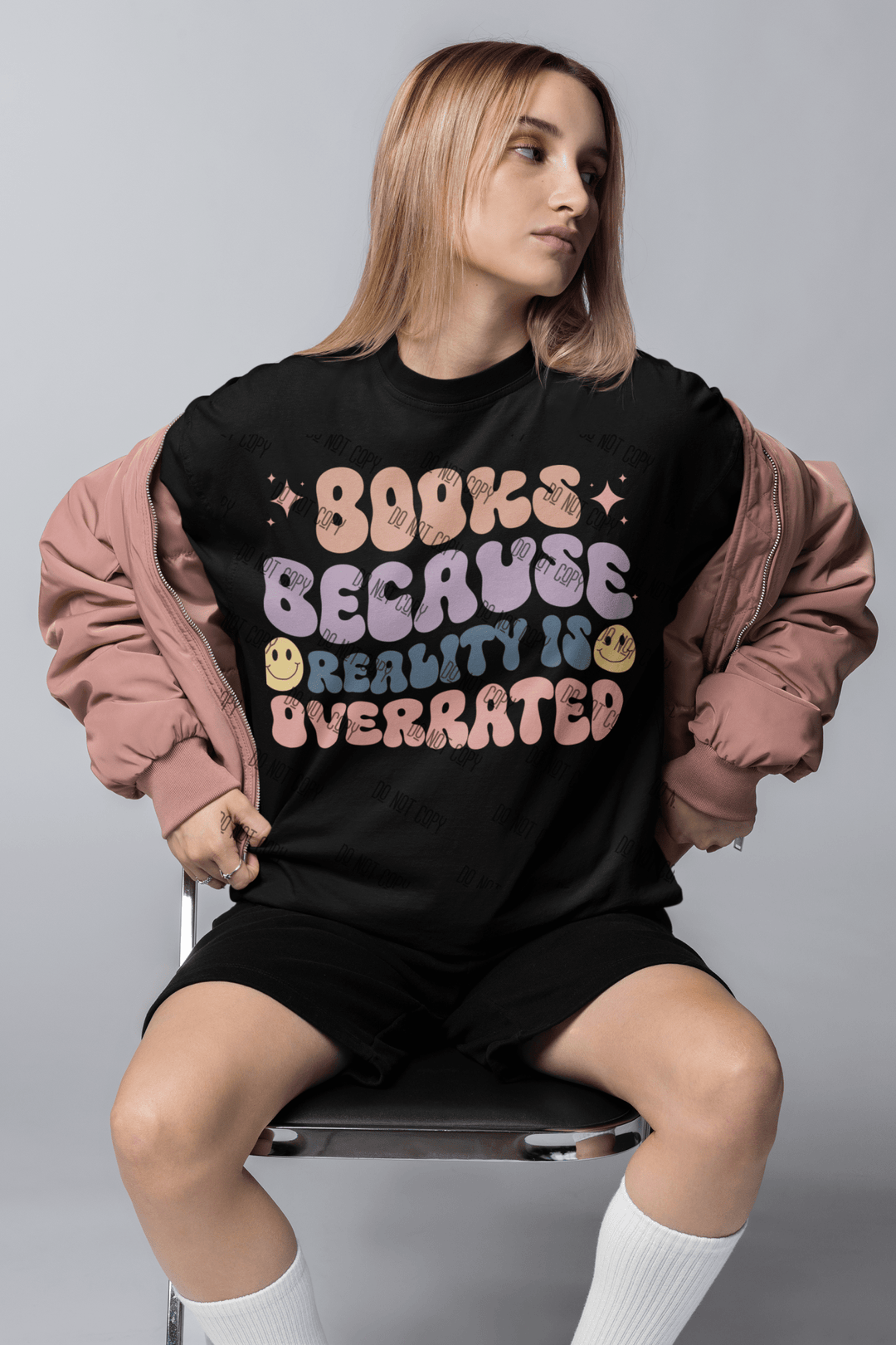 Books Because Reality is Overrated" DTF Ready - to - Press Transfer: Escape into the Pages - KT SUBLIMATION, DTF AND MORE LLC