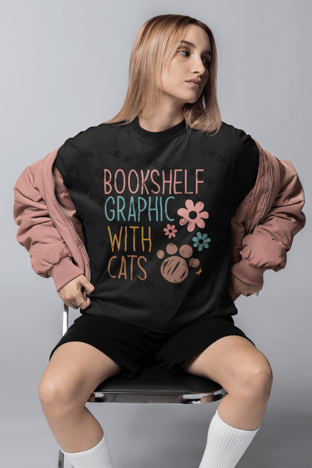 Bookshelf Graphic with Cats – DTF Transfer for Book & Cat Lovers | Cozy & Cute Design - KT SUBLIMATION, DTF AND MORE LLC