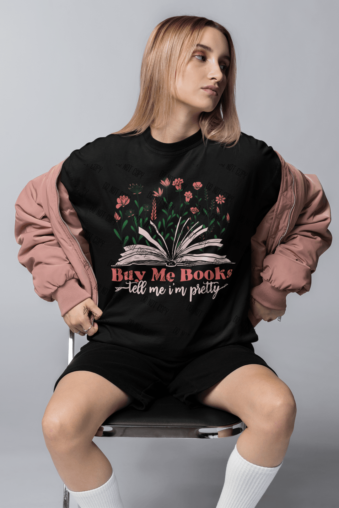 "Buy Me Books, Tell Me I'm Pretty" – DTF Transfer for Book Lovers | Fun & Flirty Design for Readers - KT SUBLIMATION, DTF AND MORE LLC