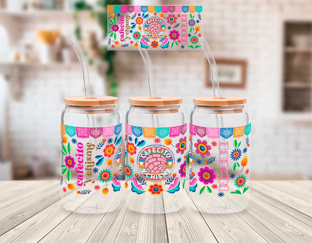 Cafecito y Chisme 16oz UV DTF Wrap – Mexican Coffee Lover's Must - Have! ☕💬🇲🇽 - KT SUBLIMATION, DTF AND MORE LLC