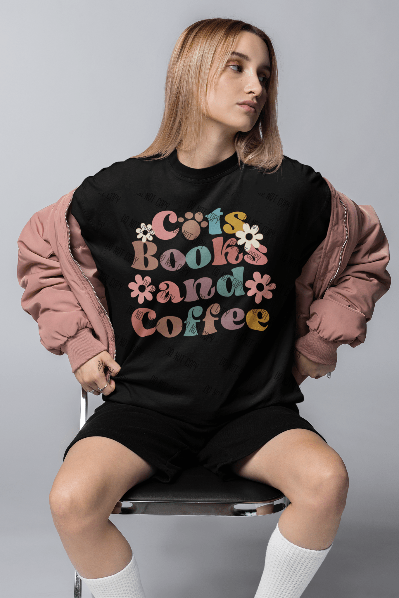 Cats, Books, and Coffee – DTF Transfer for Cat & Book Lovers | Cozy & Fun Design - KT SUBLIMATION, DTF AND MORE LLC