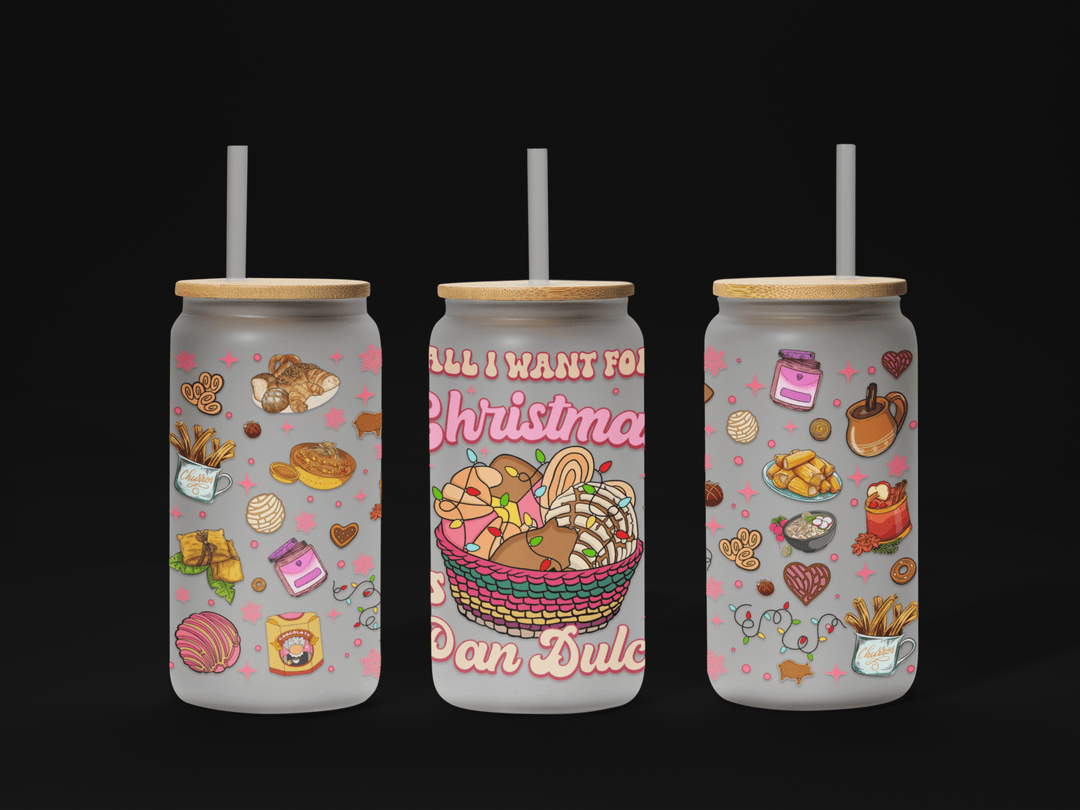 Christmas 16oz Glass Can Wrap UV, Christmas Libbey Glass Can Wrap 16oz, Christmas Calories, Mexican Christmas, Pan Dulce Glass Can Wrap - KT SUBLIMATION, DTF AND MORE LLC
