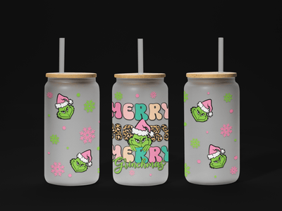 Christmas 16oz UV DTF Wrap – Festive Holiday Cup Wrap for Libbey Glass Cans - KT SUBLIMATION, DTF AND MORE LLC