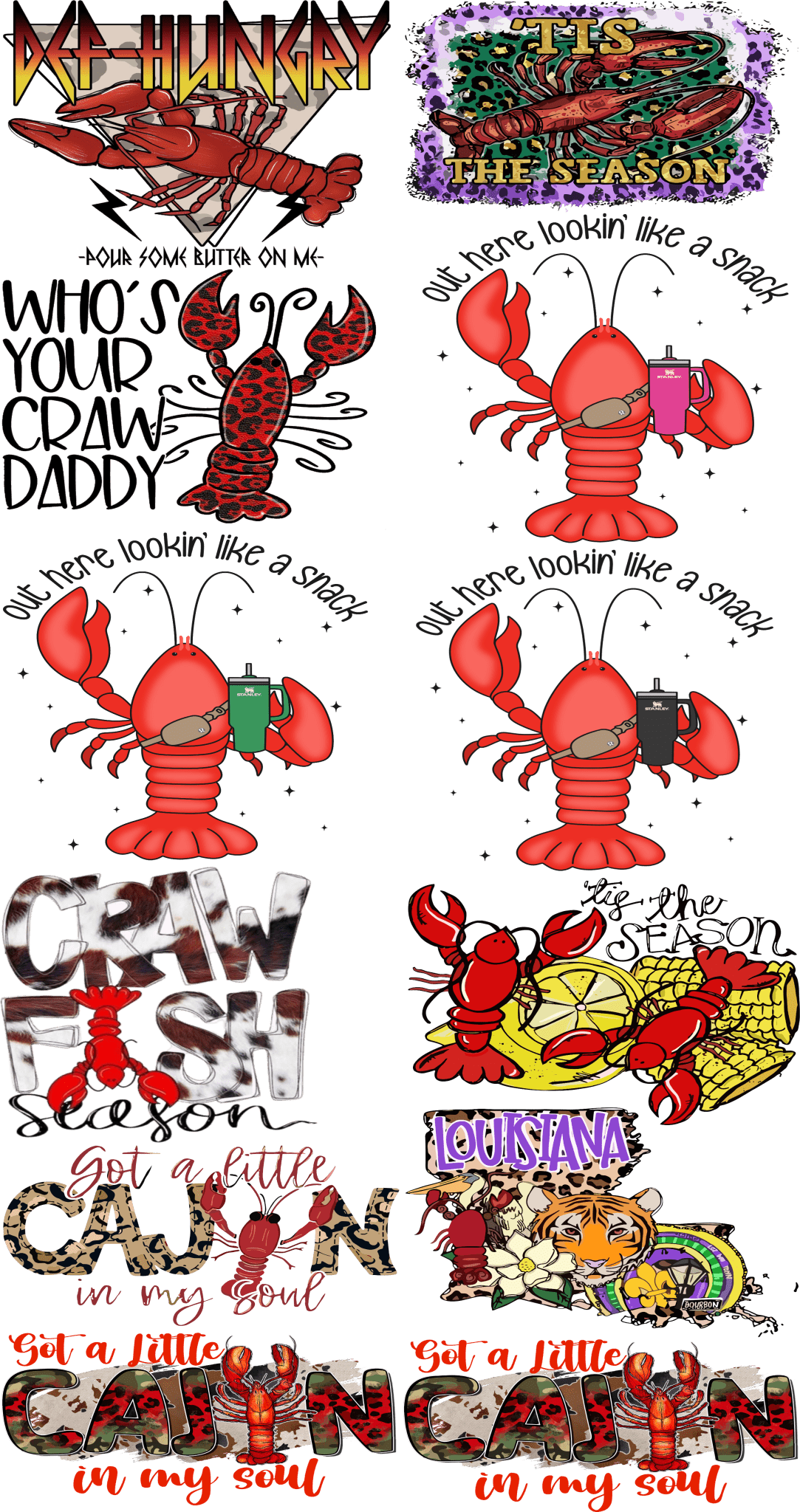 Crawfish Pre - Made Gang Sheet DTF | Ready - to - Press | Perfect for Seafood Lovers - KT SUBLIMATION, DTF AND MORE LLC
