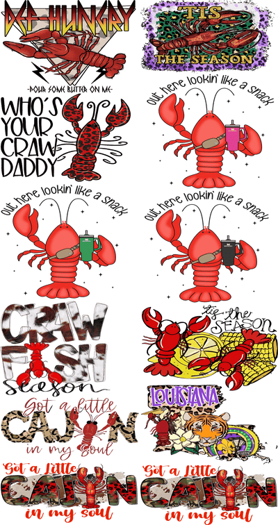 Crawfish Pre - Made Gang Sheet DTF | Ready - to - Press | Perfect for Seafood Lovers - KT SUBLIMATION, DTF AND MORE LLC