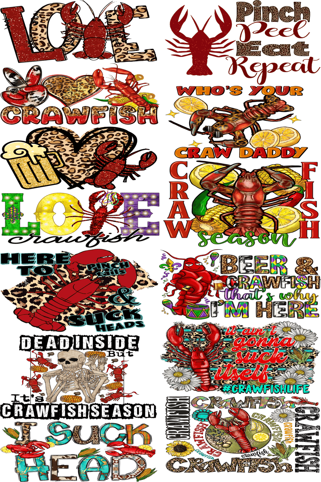 Crawfish Pre - Made Gang Sheet DTF | Ready - to - Press | Perfect for Seafood Lovers - KT SUBLIMATION, DTF AND MORE LLC