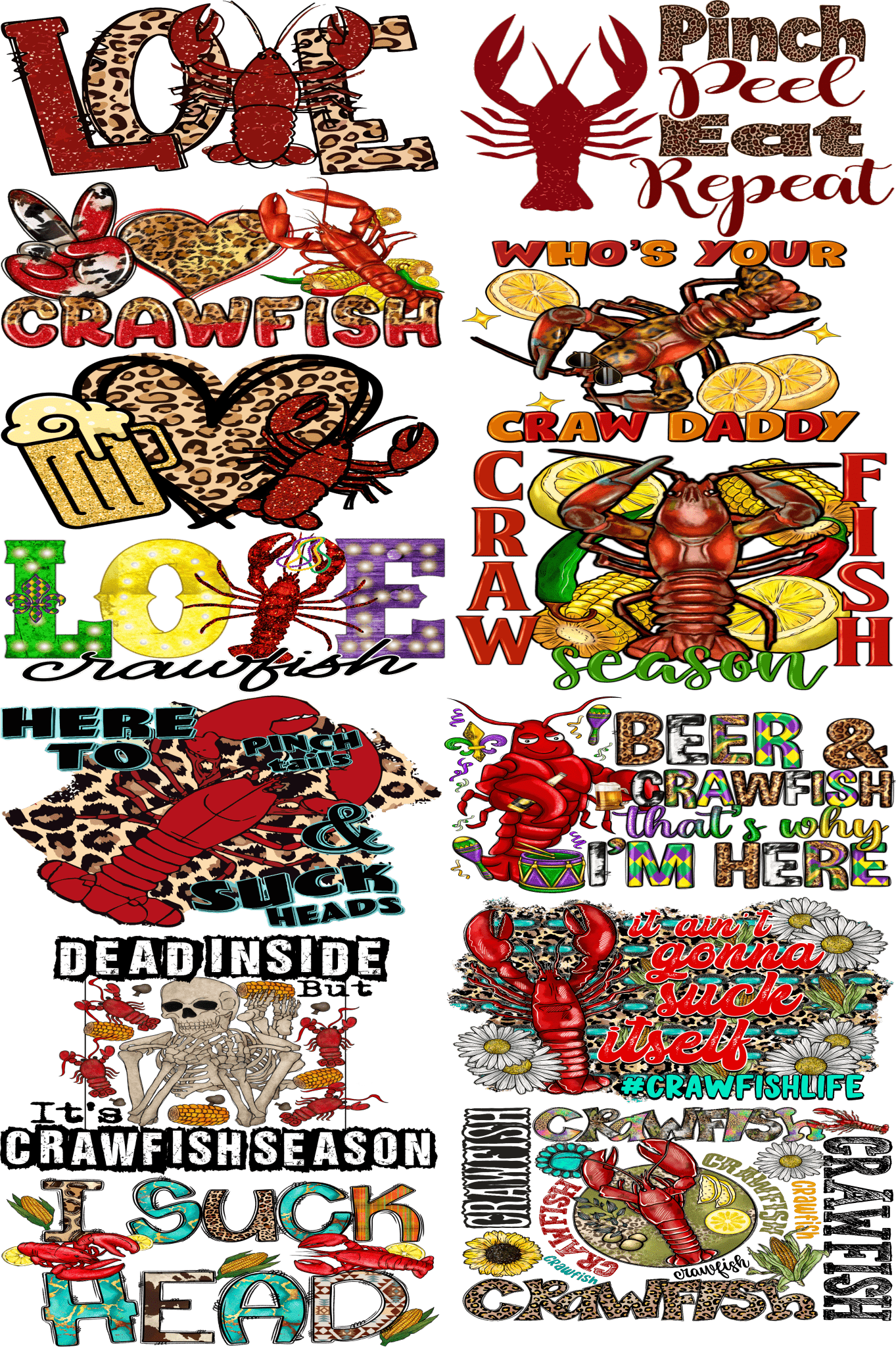 Crawfish Pre - Made Gang Sheet DTF | Ready - to - Press | Perfect for Seafood Lovers - KT SUBLIMATION, DTF AND MORE LLC