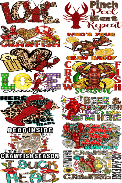 Crawfish Pre - Made Gang Sheet DTF | Ready - to - Press | Perfect for Seafood Lovers - KT SUBLIMATION, DTF AND MORE LLC