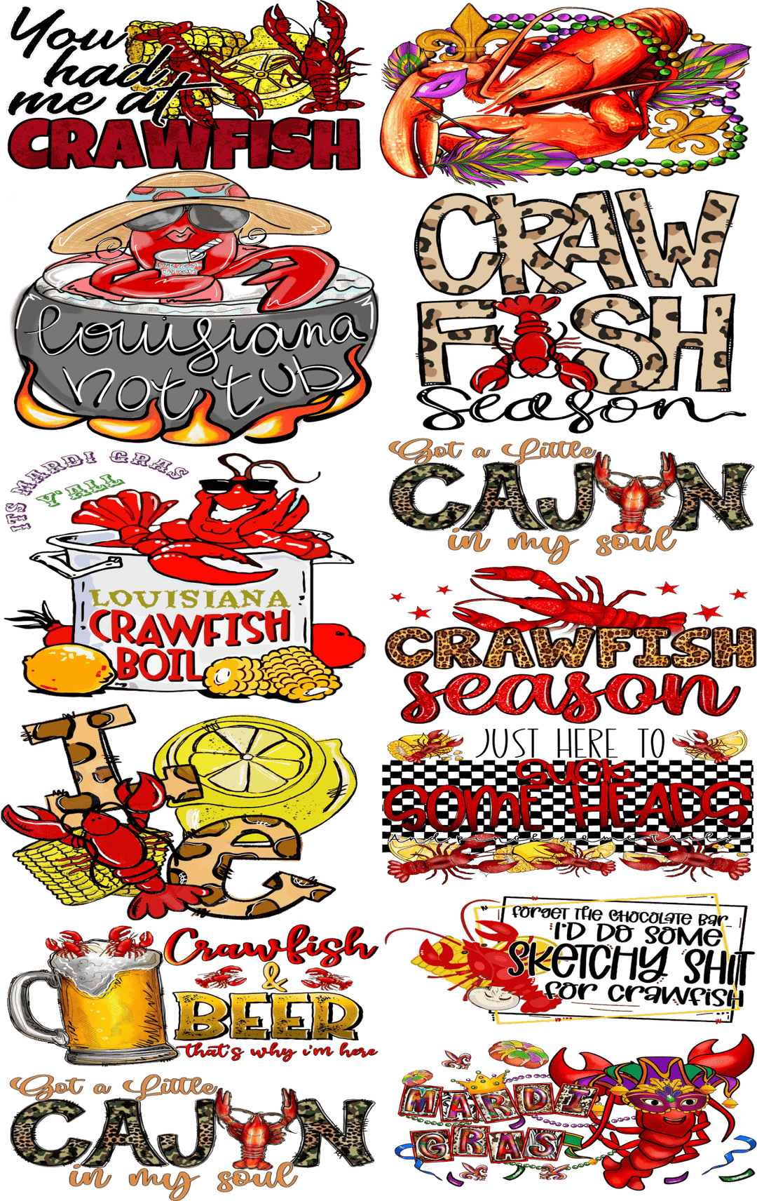 Crawfish Pre - Made Gang Sheet DTF | Ready - to - Press | Perfect for Seafood Lovers - KT SUBLIMATION, DTF AND MORE LLC