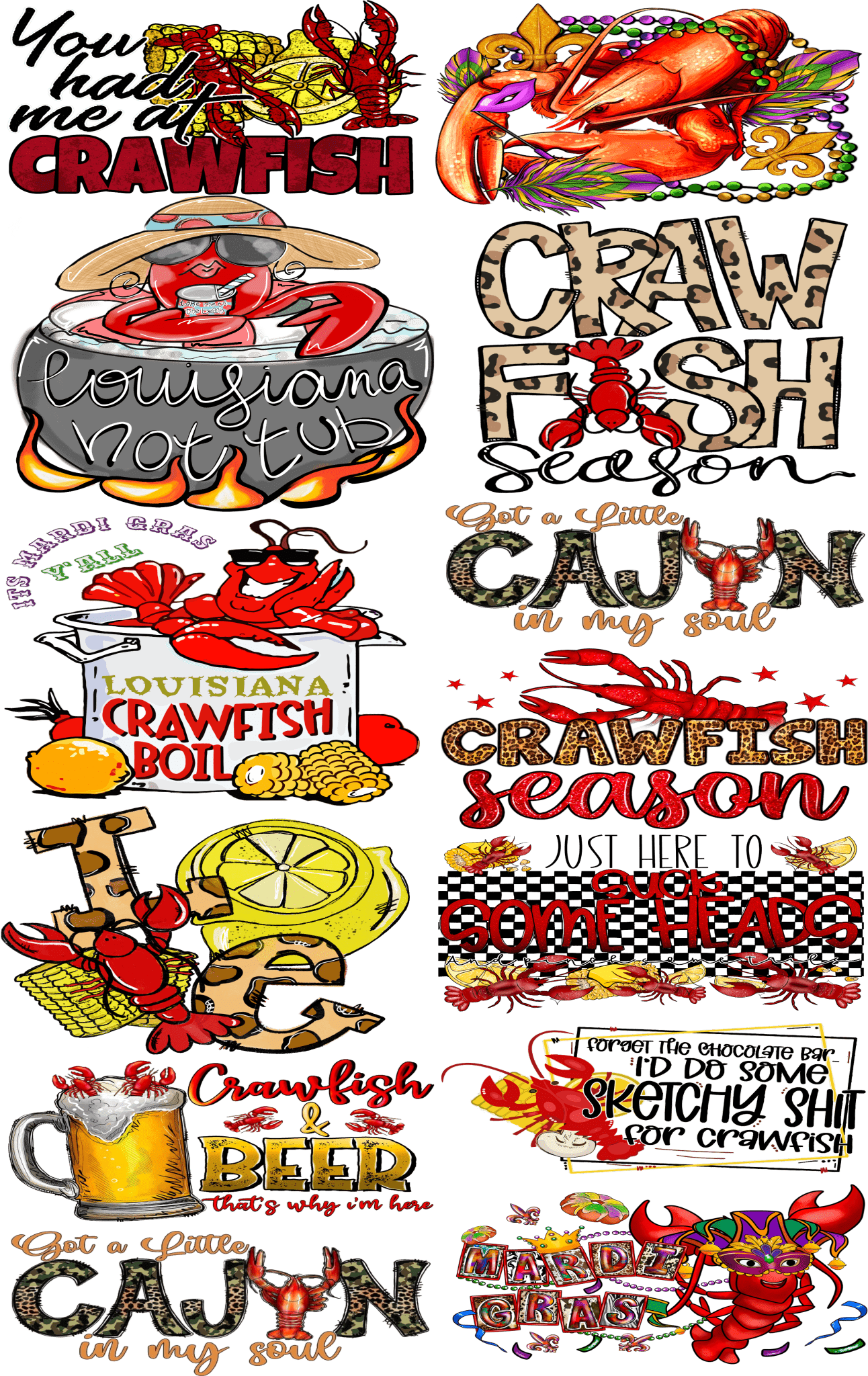 Crawfish Pre - Made Gang Sheet DTF | Ready - to - Press | Perfect for Seafood Lovers - KT SUBLIMATION, DTF AND MORE LLC