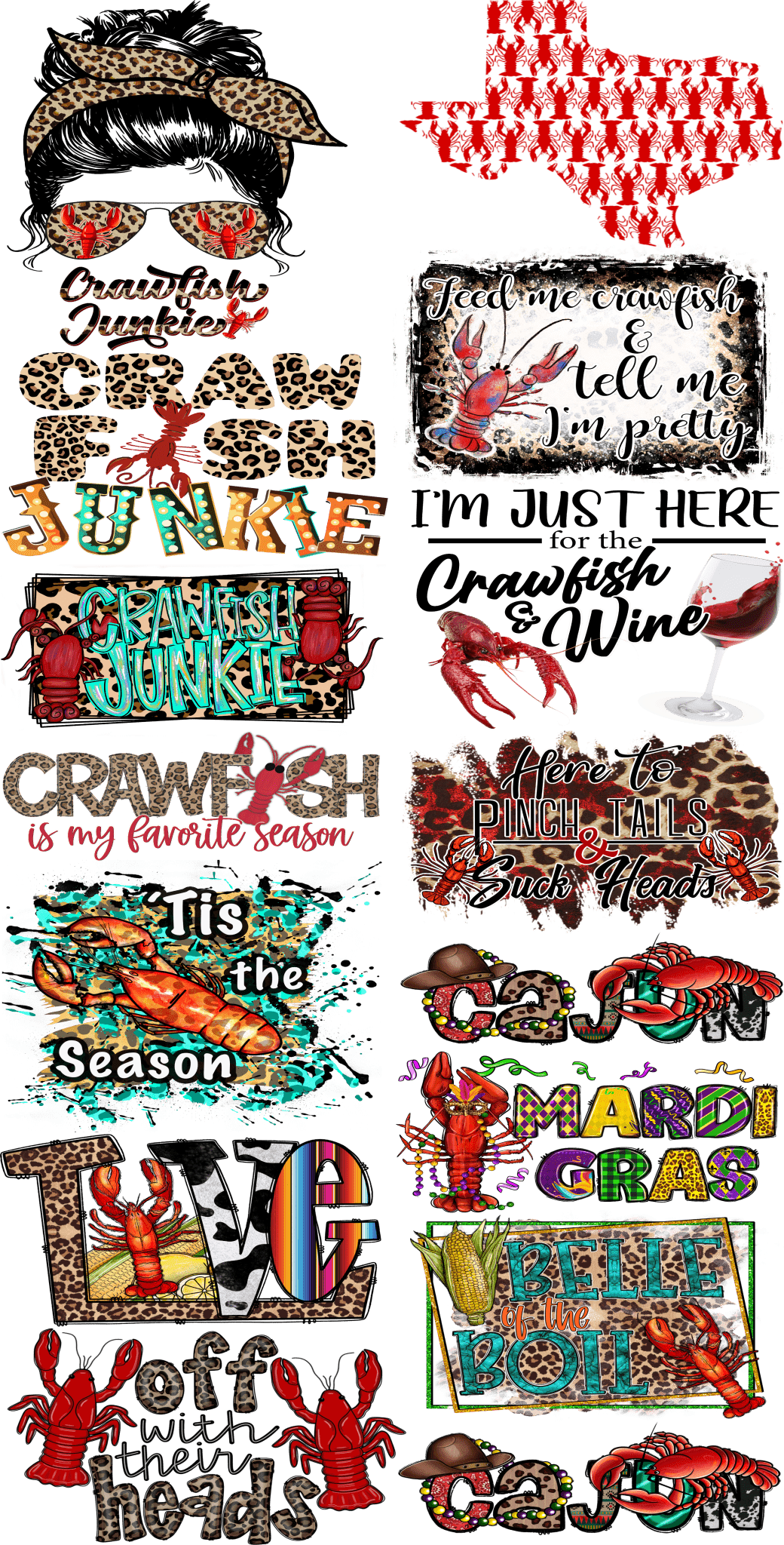 Crawfish Pre - Made Gang Sheet DTF | Ready - to - Press | Perfect for Seafood Lovers - KT SUBLIMATION, DTF AND MORE LLC