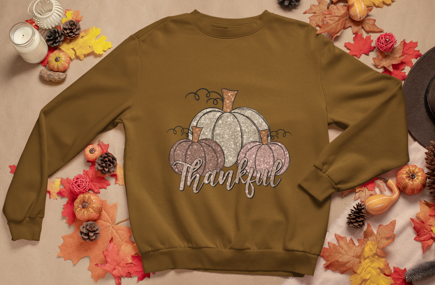 Pumpkin Fall/ Thankful Glittler  DTF  ready to press transfer