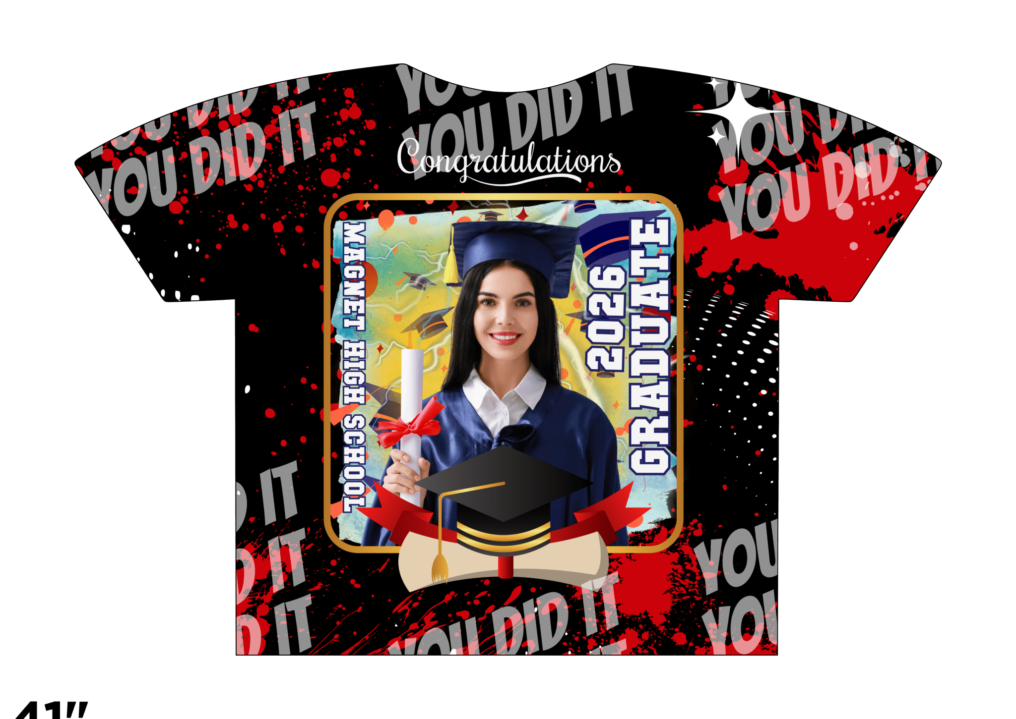 Custom 3D All-Over Graduation T-Shirt – Personalized Full-Print Senior Gift