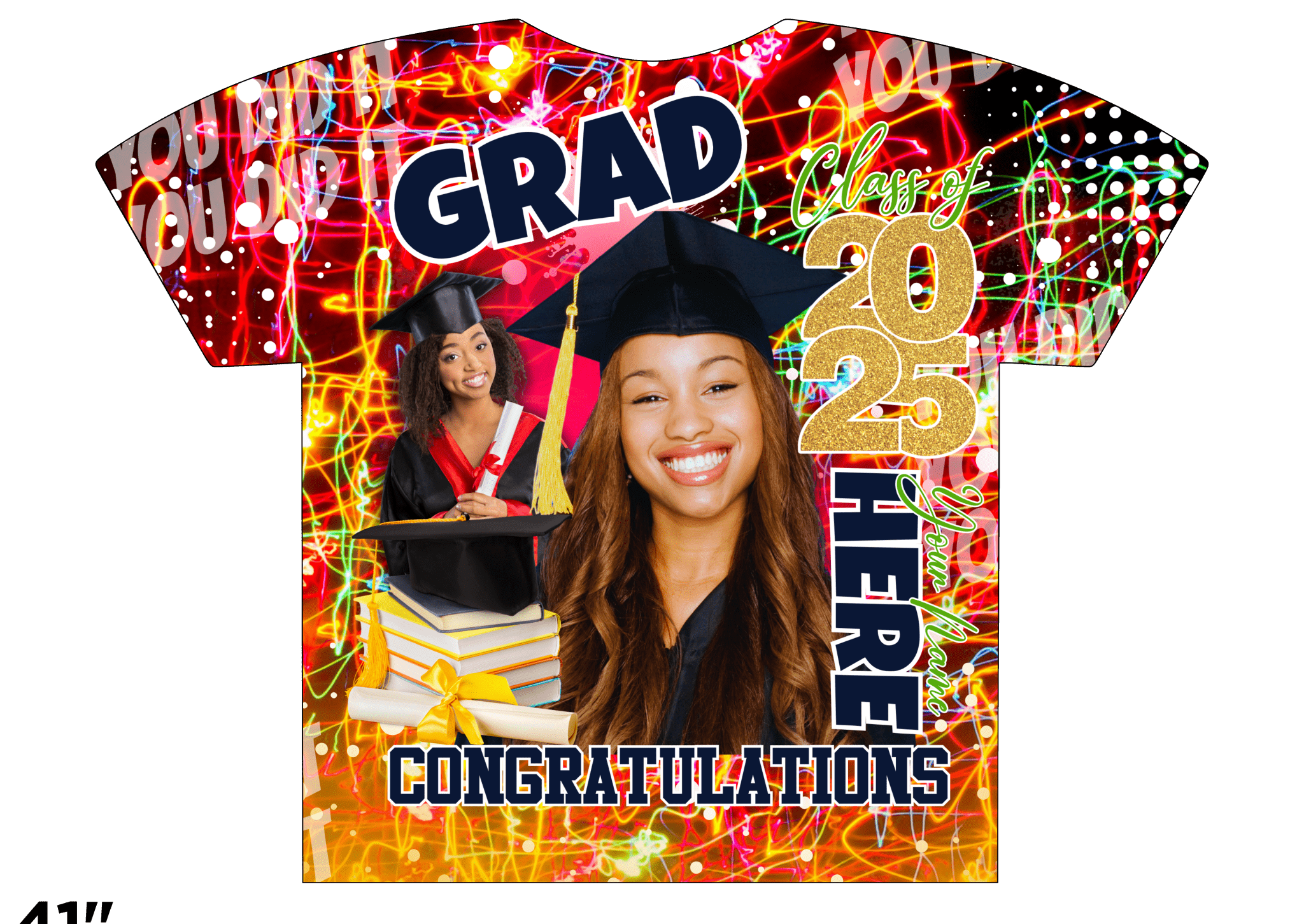 Custom 3D All-Over Graduation T-Shirt – Personalized Full-Print Senior Gift