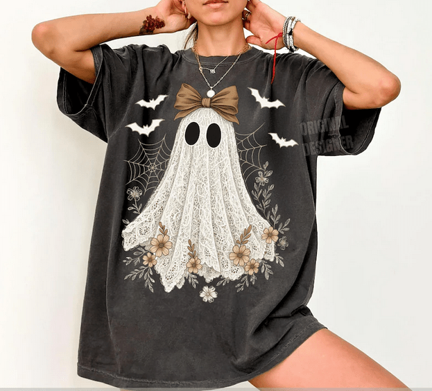 Cute Lace Ghost DTF Transfer – Spooky Sweet Halloween Ready - to - Press Design - KT SUBLIMATION, DTF AND MORE LLC