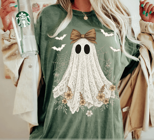 Cute Lace Ghost DTF Transfer – Spooky Sweet Halloween Ready - to - Press Design - KT SUBLIMATION, DTF AND MORE LLC