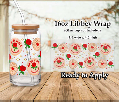 De la Rosa Mazapan Mexican candy 16oz UV Wrap, Mazapan Concha Valentine's Day Cafecito y Chisme - KT SUBLIMATION, DTF AND MORE LLC
